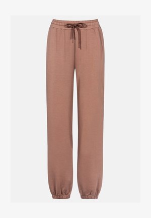 Rekbare, zachte stof joggers in een gedempt bruin, met een elastische tailleband met een koord en elastische manchet bij de enkel.