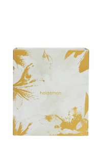 Livre relié avec un design floral en jaune clair et blanc. Texte "heideman" imprimé en doré sur la couverture avant. Texture lisse.