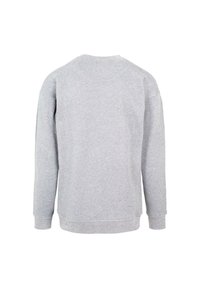 Hanorac gri dintr-un amestec moale de bumbac, cu guler rotund, mâneci lungi și manșete ribbed, având o textură netedă.
