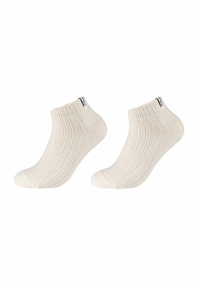 Calze corte bianche con una texture a coste e un colore uniforme, che presentano un piccolo logo nero sul tallone per il marchio.
