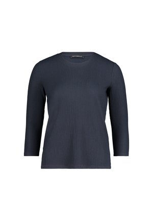 Marineblauwe, gestructureerde top met een ronde halslijn en driekwartmouwen. Gemaakt van een zachte, lichtgewicht stof met een ontspannen pasvorm.