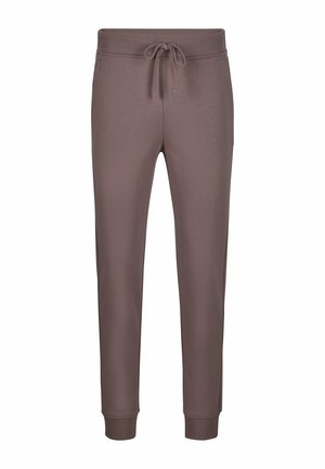 Pantaloni in cotone marrone con vita regolabile, polsini a costine e texture liscia. Progettati per il comfort e una facile vestibilità.
