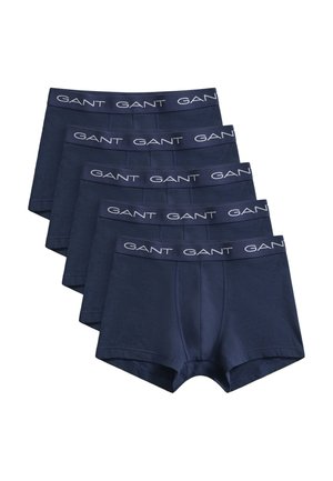 Boxer-briefs bleu marine en tissu lisse avec une coupe ajustée. Présente une large ceinture noire avec le logo "GANT" en blanc.