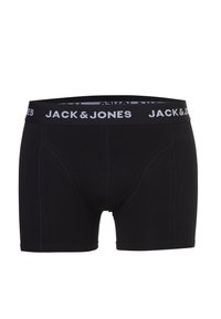 Boxer brief neri in cotone con design semplice, caratterizzati da un elastico nero a contrasto che riporta la scritta "JACK & JONES" in lettere bianche.