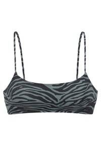 Bikini gornji dio sa uzorkom zebre u nijansama crne i sive, s tankim podesivim trakama i glatkim, rastezljivim materijalom za udobnost.