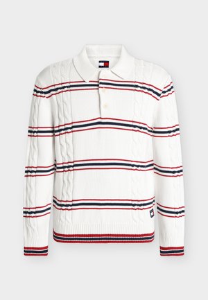 Tommy Jeans, STRIPE CABLE POLO - Пуловер - ancient white