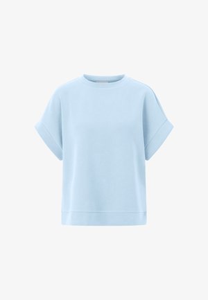 Felpa a maniche corte di colore azzurro chiaro, realizzata in tessuto morbido con una vestibilità comoda, scollatura rotonda e dettagli di orlo cuciti.