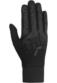 Black precision gloves made of thin, flexible material featuring a textured grip design and a snug cuff for warmth and comfort.