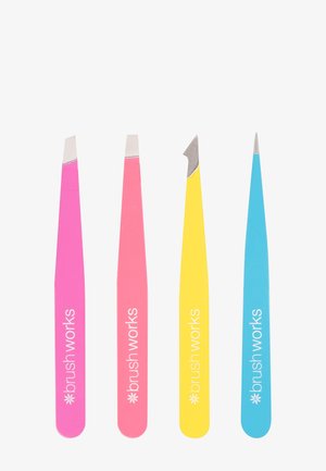 Brushworks 4 PIECE COMBINATION TWEEZER SET - Kit make up - neon