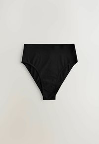 Hoge taille zwarte bikini broek met een zachte, rekbare stof en naadloos ontwerp, voorzien van een strakke beenopening.