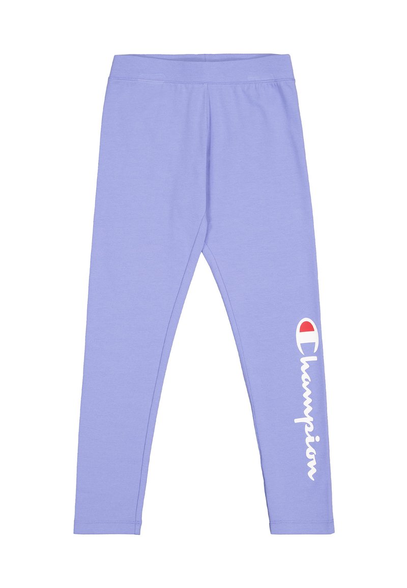 Leggings di un delicato colore viola chiaro realizzati in tessuto morbido con un design aderente. Presentano il logo "Champion" di colore bianco sulla gamba sinistra.