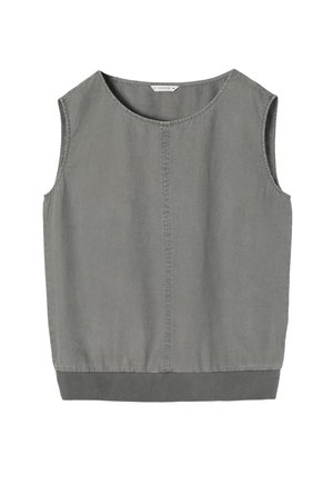 Mouwloos, grijs topje van gestructureerde stof, met een ronde halslijn, gestikte details in het midden en een aangesloten zoom.