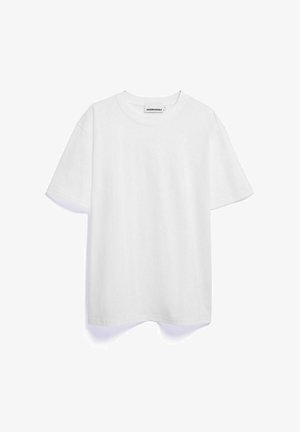 Witte T-shirt met korte mouwen, gemaakt van zachte katoen. Ronde halslijn, ruime pasvorm, minimalistisch design zonder patronen of afbeeldingen.