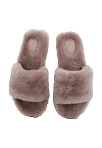 Pantofole in finta pelliccia di un morbido rosa, con una fascia larga e imbottita e design aperto sulla punta. Interno foderato per un maggiore comfort. Suola piatta.