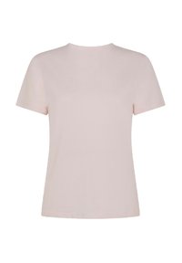T-shirt rosa chiaro a maniche corte con scollatura rotonda. Tessuto morbido e taglio classico, adatto per un abbigliamento casual.