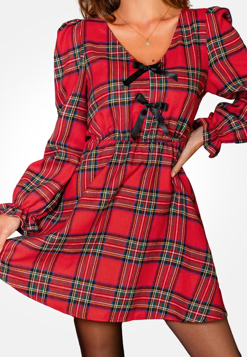 Cupshe CHARMING PLAID MINI WITH BOW DETAILS - Day dress - red black/red -  Zalando.ie