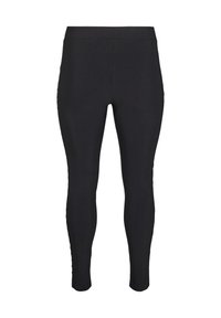 Musta leggings, joissa on sileä ja joustava kangas, korkea vyötärö ja tiukka siluetti, suunniteltu mukavuutta ja liikkumisvapauden takaamiseksi.