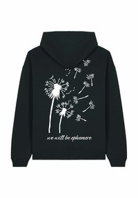 Black hoodie featuring a white dandelion design and the text "we will be ephemere" on the back. Soft fabric with a relaxed fit.
