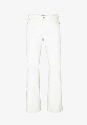 Weiße Jeans aus Denim mit geradem Bein, leichtem Material, Fünf-Taschen-Design, Metallknopfverschluss und minimalistischem Stichdetails.