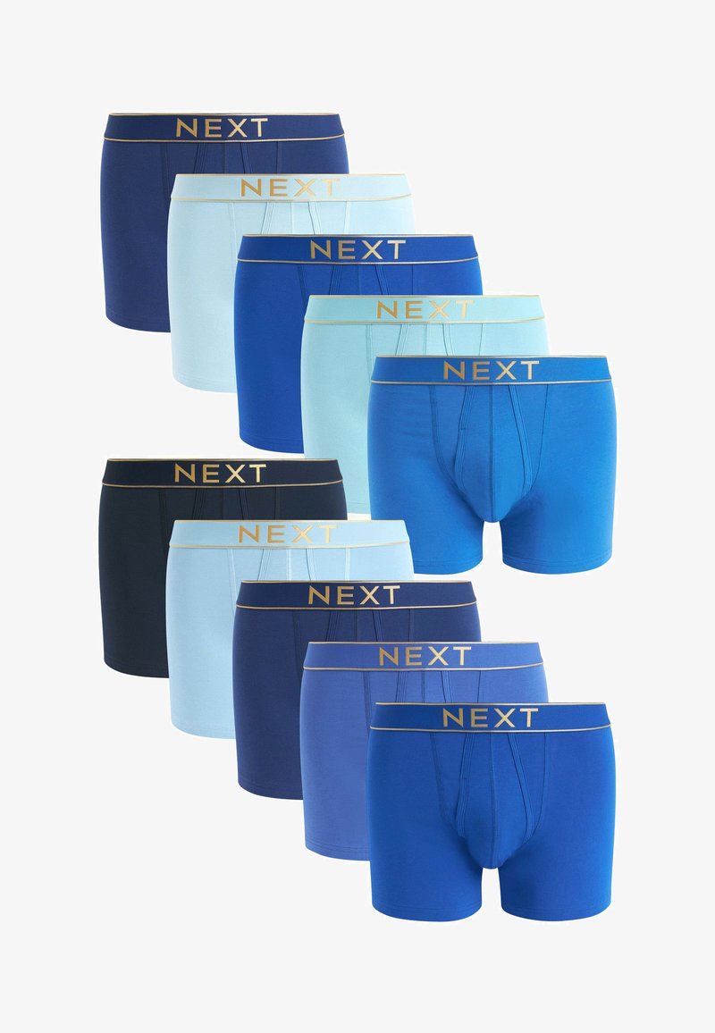Súprava pánskych boxeriek v rôznych odtieňoch modrej a aqua, s elastickým pásom a zlatým logom "NEXT". Mäkká a elastická tkanina.