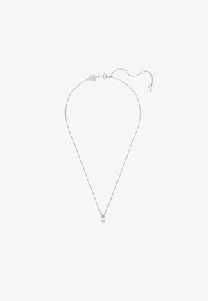 Collana d'argento con una delicata catena e un pendente a forma di campana, caratterizzato da un cristallo trasparente alla base, lunghezza regolabile.