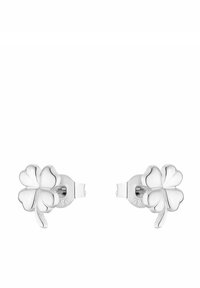 Silverfärgade klöverformade studsmedaljonger med en polerad yta, med fyra blad och en säker bakkoppling. Märkta med "925" för sterling silver.