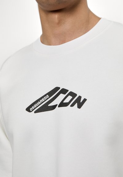 Sweatshirt en coton blanc avec un logo graphique noir au texte "DSQUARED2 ICON" sur le devant. Design à manches courtes et col rond.