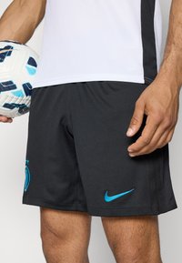 Nike jalgpallilühikesed püksid mustas värvuses, millel on sinine logo ja aktsendid. Valmistatud tekstureeritud, hingavast materjalist, millel on elastne vöökoht.