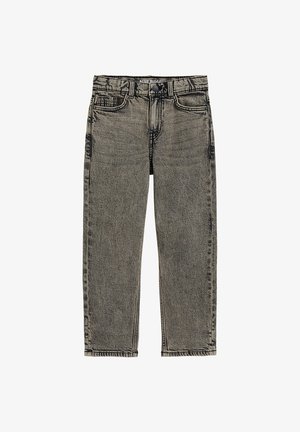Czarne dżinsy z denimu o prostym kroju nogawek, z pięciokieszeniowym wzorem, widocznymi przeszyciami i delikatnym efektem sprania.