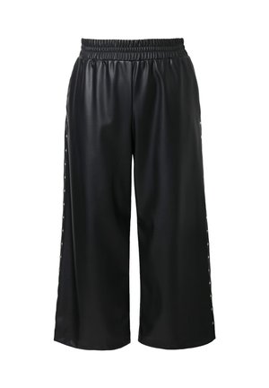 Pantalones anchos de imitación cuero negros con cinturilla elástica y detalles de botones a presión que recorren las costuras exteriores.