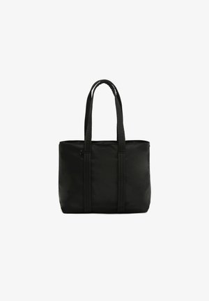 Sac fourre-tout noir en tissu lisse, doté de deux bretelles et d'un design minimaliste. Pas de quincaillerie ou de motifs visibles.