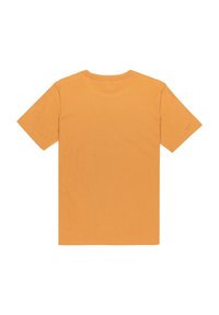 En enkel senapsgul t-shirt med kort ärm, visad bakifrån med en rundad halsringning och utan synliga loggor eller mönster.