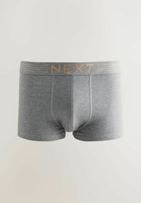 Boxer shorts gris en tissu doux. Dotés d'une large taille élastique avec "NEXT" imprimé en doré et de fines rayures horizontales.