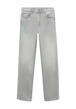 Ljust grå denimjeans med rak benpassform, fem fickor, knappstängning och subtil blekning för textur.