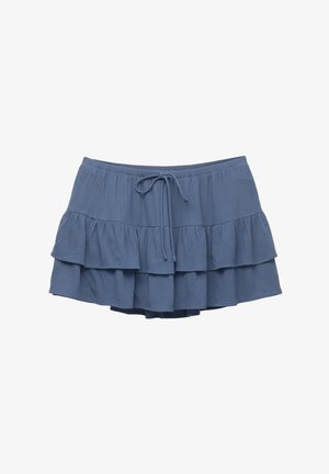 Blauwe gerimpelde shorts met een elastische tailleband en trekkoord. Voorzien van drie laags gerimpelde naden en een textuurstof.