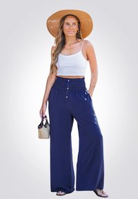 Cupshe BREEZY WIDE-LEG - Pantalon classique - dark blue
