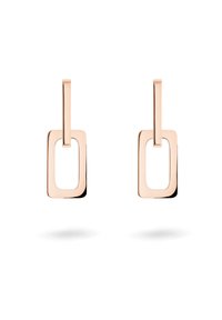 Örhängen i roséguld med en rektangulär design som har släta ytor och en polerad finish. Hänger från korta, raka krokar.