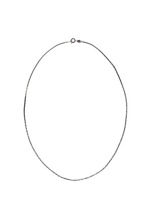 Ezüst nyaklánc vékony, csavart dizájnnal. Simább textúra és középső zár a rögzítéshez. Kör alakú, minimalista stílus.
