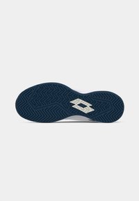 Lotto Laufschuhsohle, dunkelblaue Gummisohle mit Zickzackprofil; mit silbernem Logo-Akzent. Sauberes, funktionales Design.