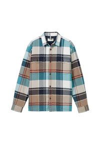 Karierter Hemd mit langen Ärmeln, in den Farben Teal, Braun, Beige und Marineblau. Mit zwei Brusttaschen und Knopfdetails, aus gewebtem Stoff gefertigt.