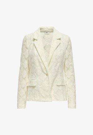 Spitzenblazer in Off-White mit dezenten Diamantmustern, einem einzigen Knopfverschluss, Reverskragen und zwei vorderen Taschen. Strukturierter Stoff.