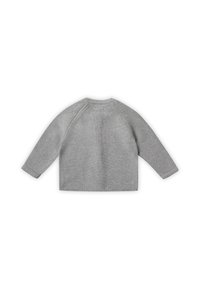 Grau gestrickter Pullover mit lockerer Passform, langen Raglanärmeln, strukturiertem Stoff und rundem Halsausschnitt.