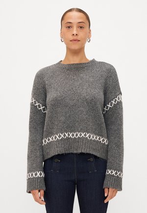 ONLAMANDA LIFE O NECK DETAIL - Camisola - dark grey melange/cloud dancer