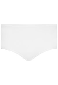 Hipster de algodón blanco con mezcla, con una textura suave, bordes sin costuras y una banda ancha en la cintura para mayor comodidad. Sin estampados ni detalles.