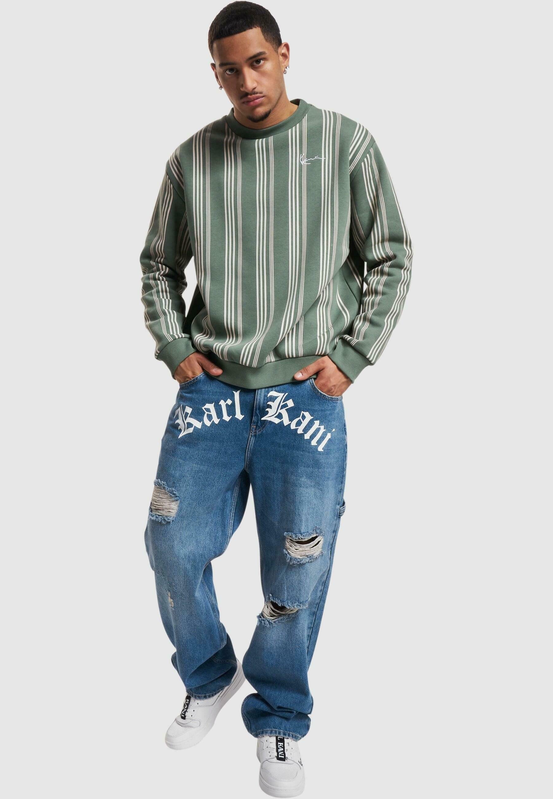 KARL KANI◆Small Signature Striped Crew Sweatshirt [Green] Karl Kani SMALL SIGNATURE STRIPED CREW - Sweatshirt - dusty