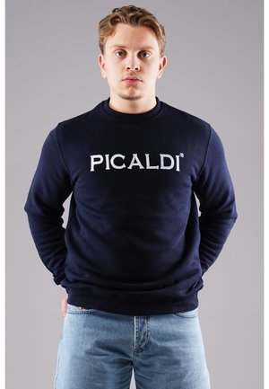Dunkelblaues Sweatshirt aus Baumwolle mit weiß gesticktem "PICARDI"-Logo auf der Brust, Rundhalsausschnitt und langen Ärmeln.