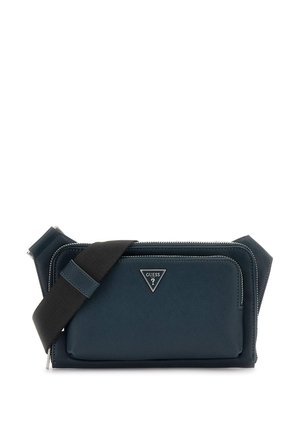 Borsa a tracolla blu navy realizzata in materiale sintetico testurizzato. Caratterizzata da un vano principale con zip, una tracolla nera regolabile e un accento con logo argentato.