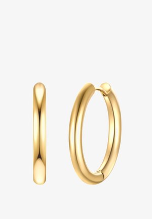 Gouden creolen met een gladde, gepolijste afwerking, met een naadloos ontwerp en een kleine scharniersluiting voor gemakkelijk dragen.