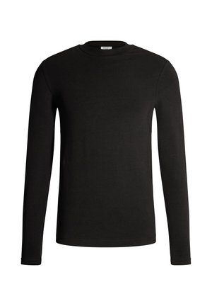 Zwart lang mouwen t-shirt gemaakt van zacht stof, met een ronde hals, slim fit en afgewerkte manchetten met minimale designdetails.