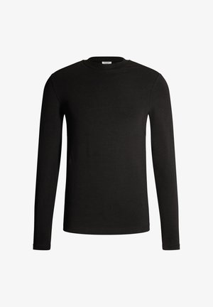 Zwart lang mouwen t-shirt gemaakt van zacht stof, met een ronde hals, slim fit en afgewerkte manchetten met minimale designdetails.